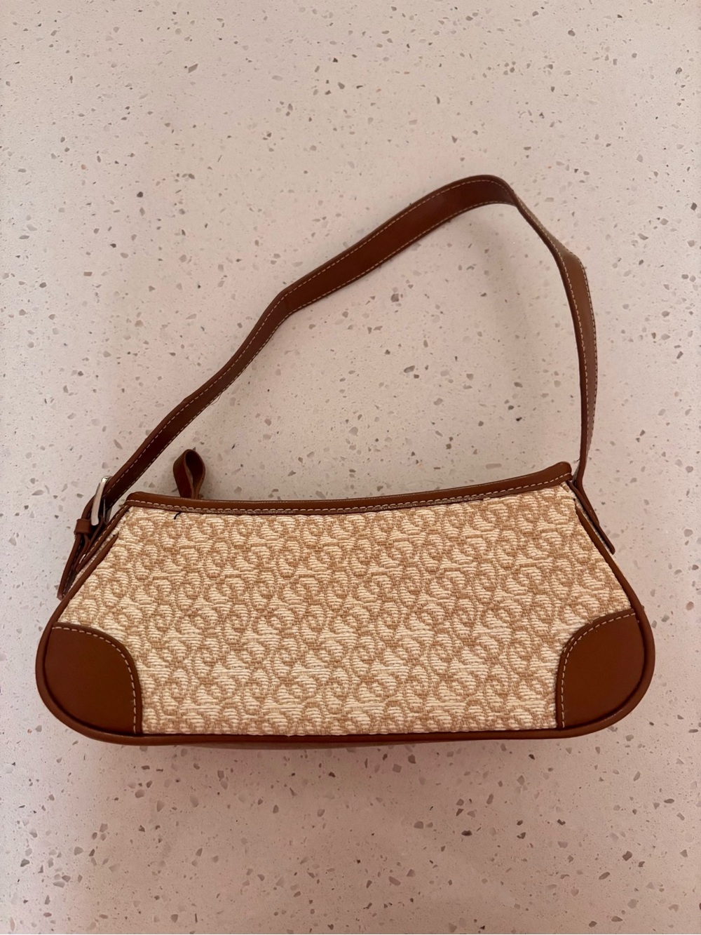 Women's Brown Trim Small Cream Patterned Shoulder Bag Handbag